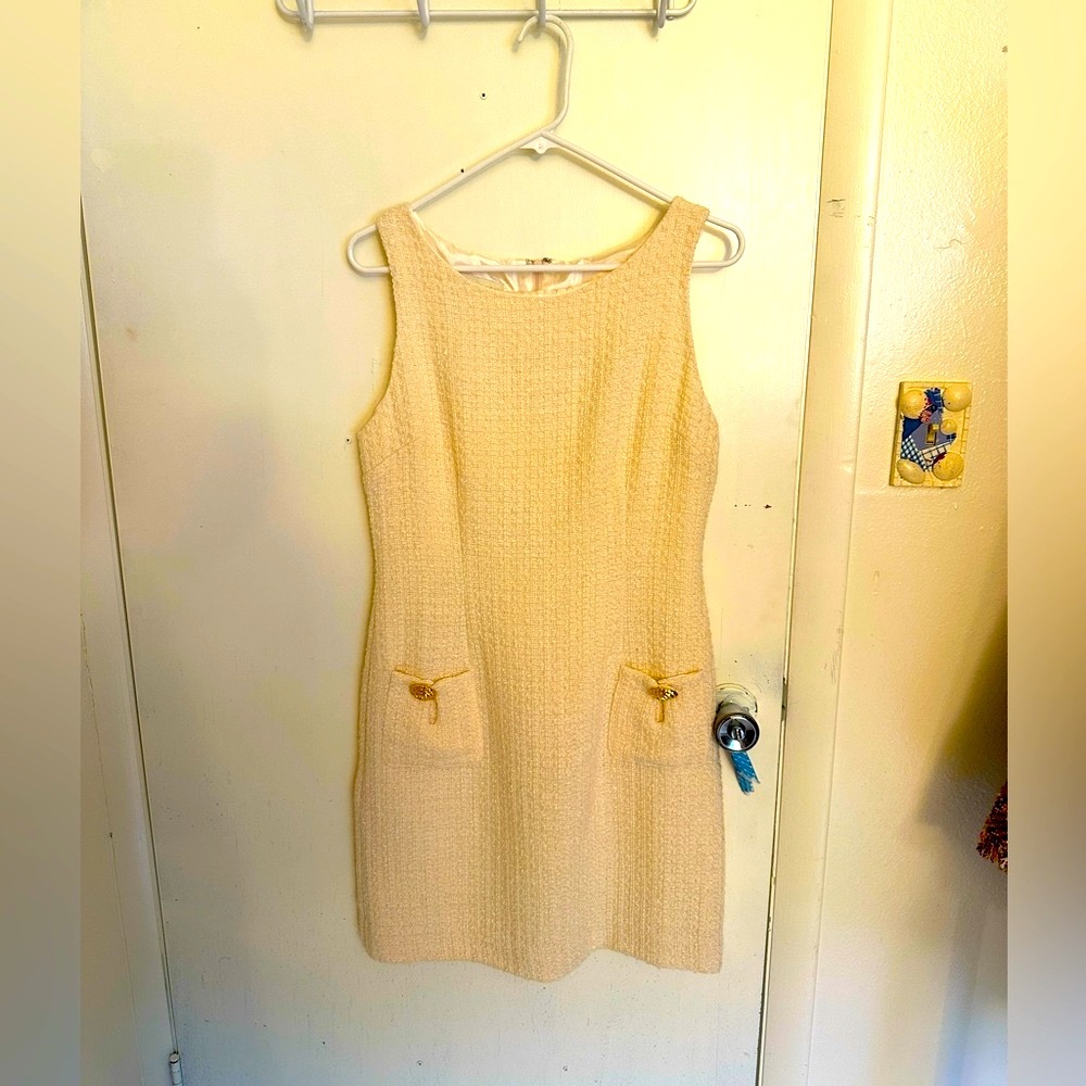 Britt Ryan Ivory Wool Blend Sleeveless Dress 
Pockets